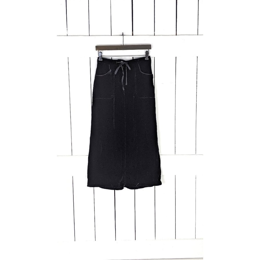 90s vintage Eddie Bauer black velour velvet long fitted pencil skirt 2 petite